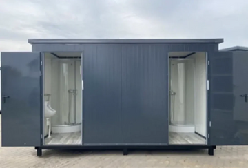 Sanitärcontainer 4 x 2 m mit Dusche und Doppel-WC – komplett ausgestatteter WC-Duschcontainer